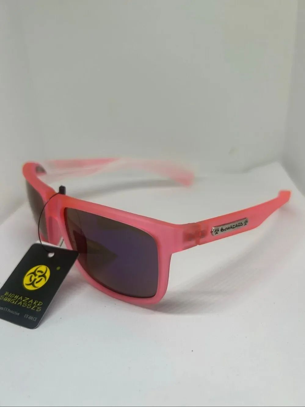 Biohazard Frosted Pink Mirrored UV400 Sunglasses NWT